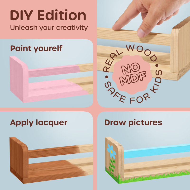 4+2 DIY Floating Nursery Book Shelves, Natural