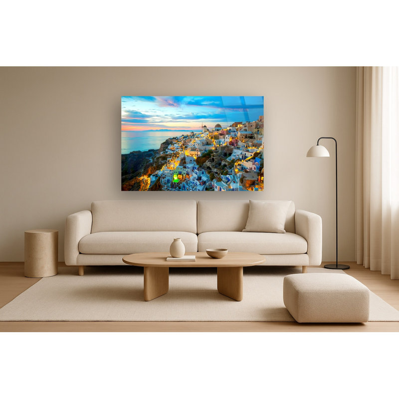 Art mural en verre trempé sans cadre Santorini - 40 po x 60 po