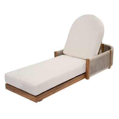 Lyndon Modern Coastal Outdoor Acacia Wood Chaise Lounge with Adjustable Backrest, Handwoven Rope Sides & Removable Cushion for Patio, Poolside, Deck