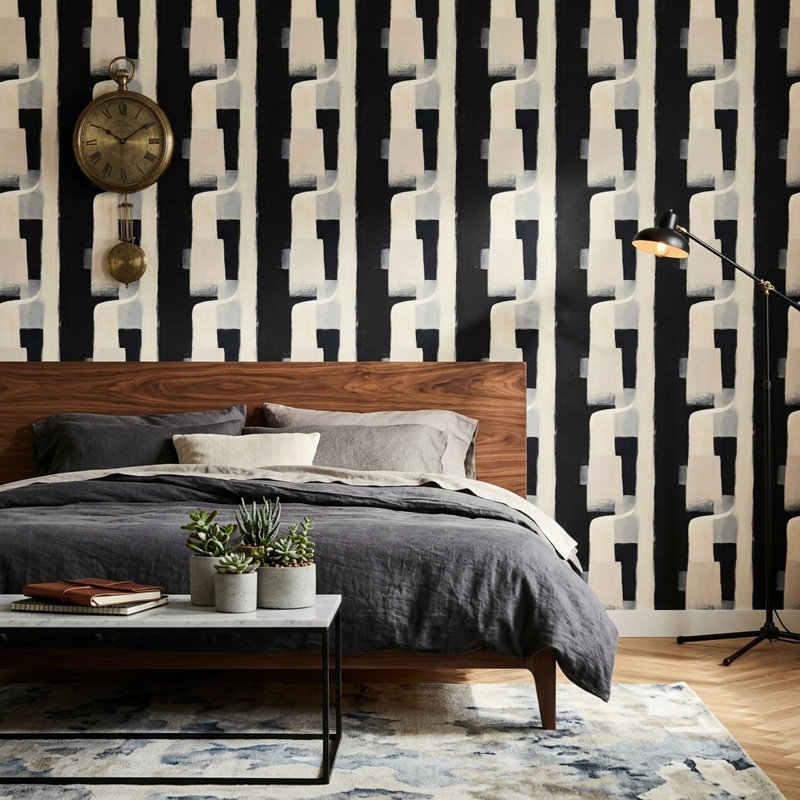 Murale géométrique scandinave foncé, Texturé non collé