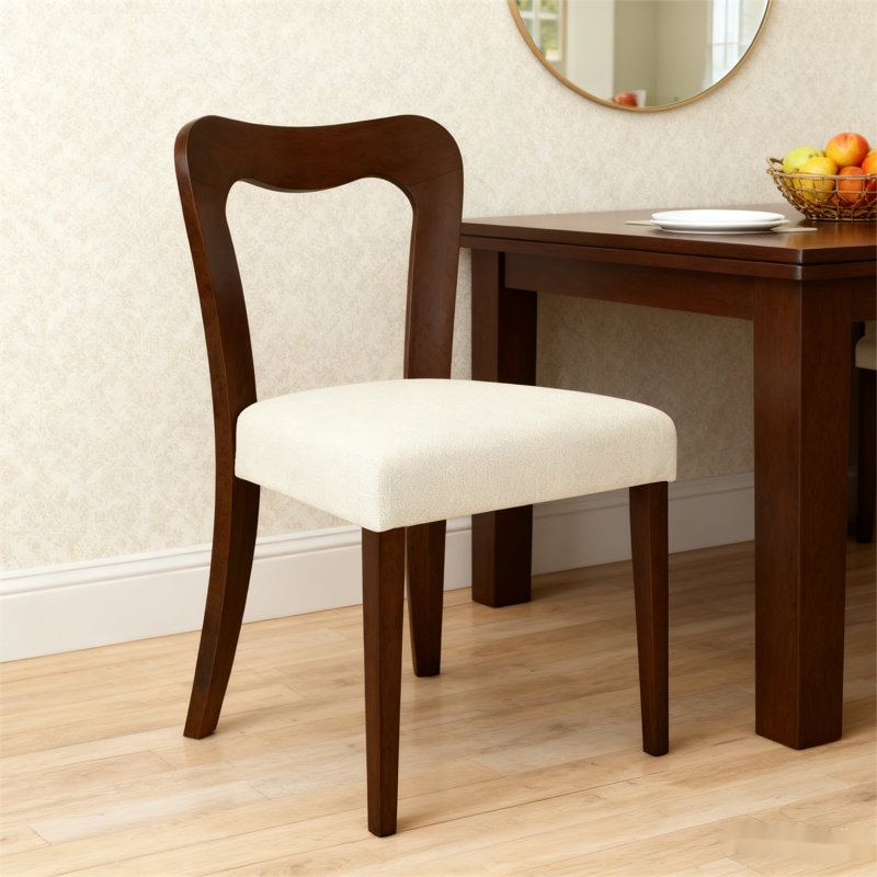  Ensemble de 2 chaises de salle à manger sans accoudoirs, Noyer, Beige