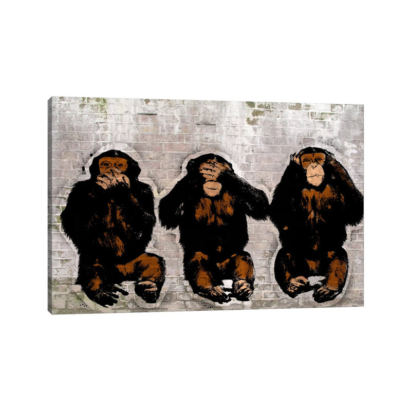 Monkey See, Monkey Do - impression d'art graphique, H 18 po x l 26 po x P 1,5 po, Toile tendue