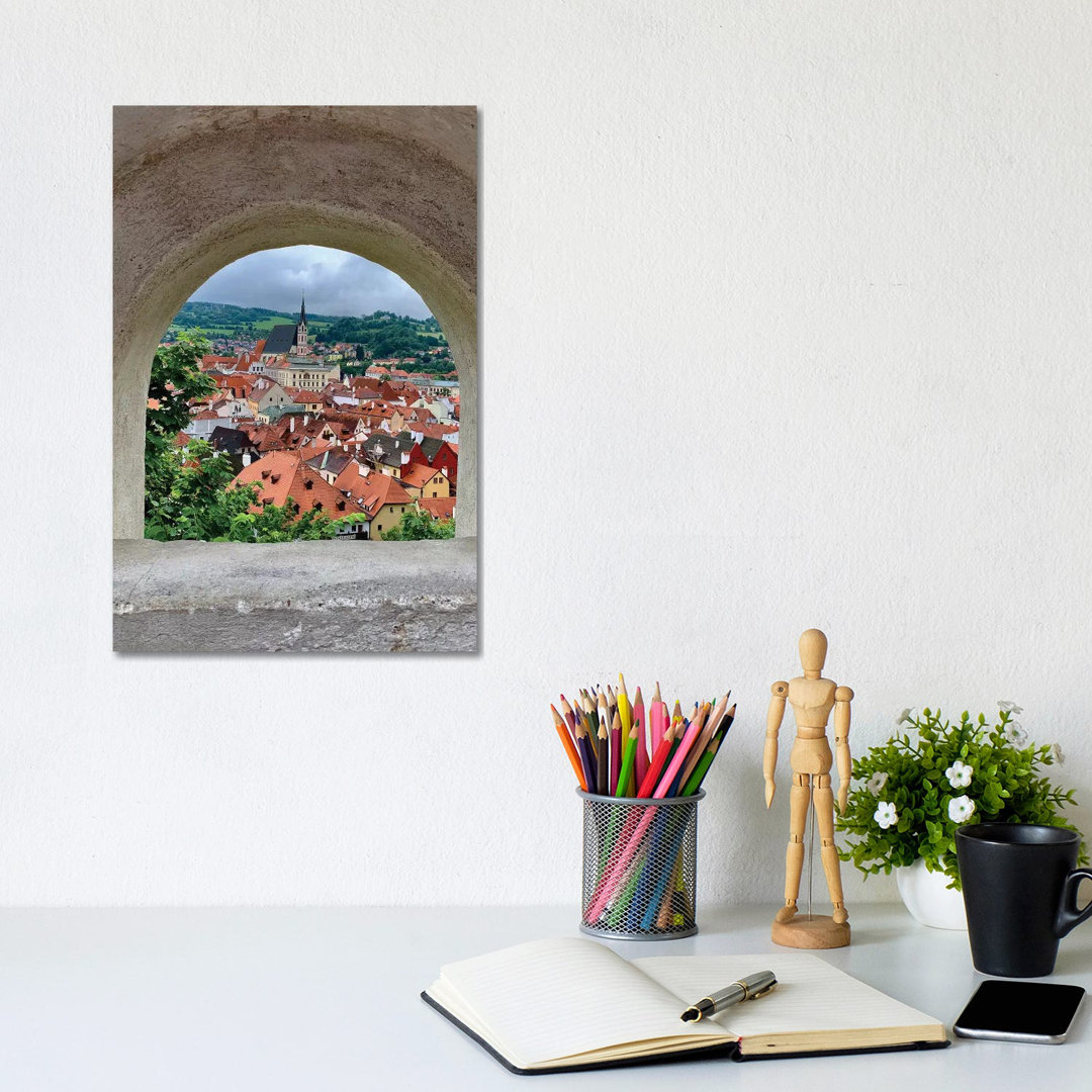 Village Through The Window von Susan Vizvary - Galerie-verpackte Leinwand Giclée auf Leinwand