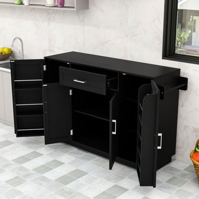 Sideboard Buffet Cabinet with 4 Doors, 1 Drawer, Adjustable Shelves and Hanging Rod