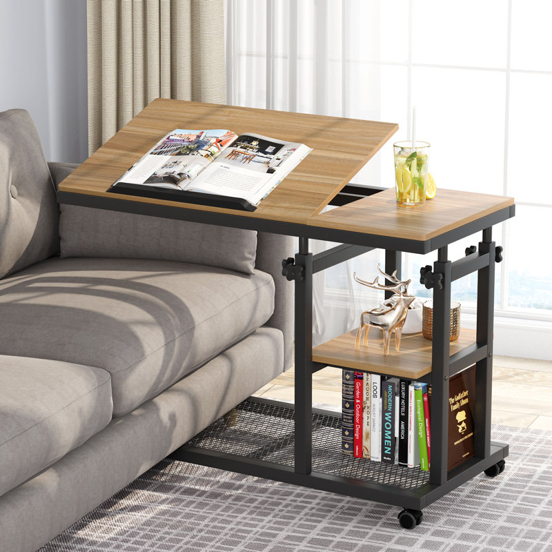Height Adjustable C Table, Oak/Black