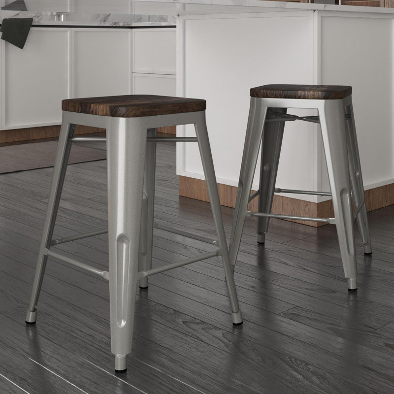 Counter Stool with Metal Frame, Counter Stool (24" Seat Height), Sliver