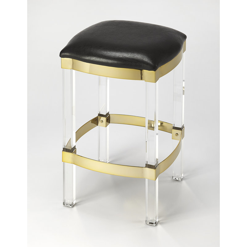 Jordan Acrylic & Leather 24" Counter Stool, Black/Gold
