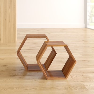 Aldous Solid Wood Floor Shelf Nesting Tables