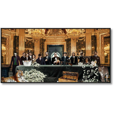 Gangster Movie Icons Art in Lavish Setting Wall Art - 32" x 63" - Black Frame