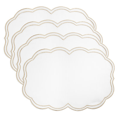 Embroidered Polka Dot Placemat w/ Scallop Edge (Set of 4)