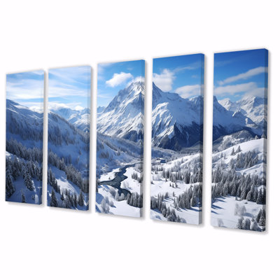 «Pine Valley Winter Mountain Landscape V - Winter Landscape», ensemble de 5 pièces d'art mural