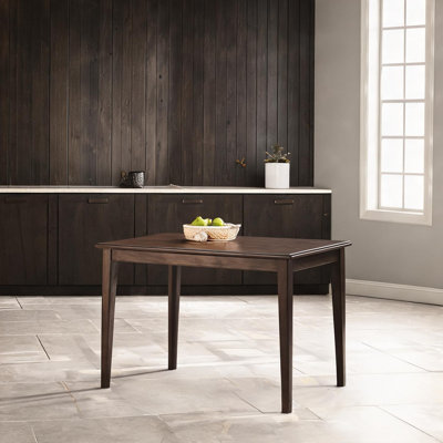 Table de salle à manger rectangulaire en bois d'hévéa et placage, 4 couverts, idéale pour la cuisine ou les repas.