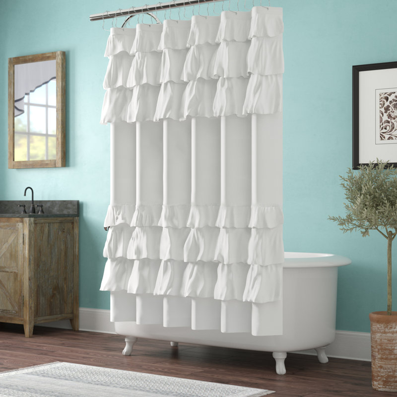 Grace Single Ruffled Shower Curtain, White, 72"H x 72"W