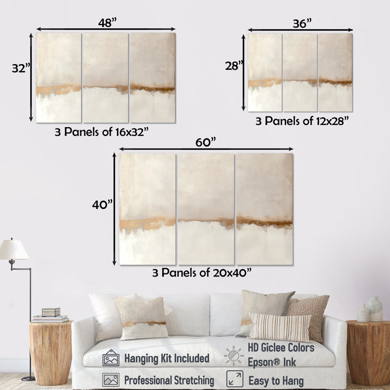 Ensemble de décorations murales abstraites dorées et blanches, Toile tendue, 28" H x 36" W, Ne s’applique pas