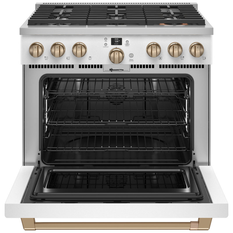 Café 36" Smart Dual-Fuel Commercial-Style Range With 6 Burners (Natural Gas), Brushed Bronze, Matte White
