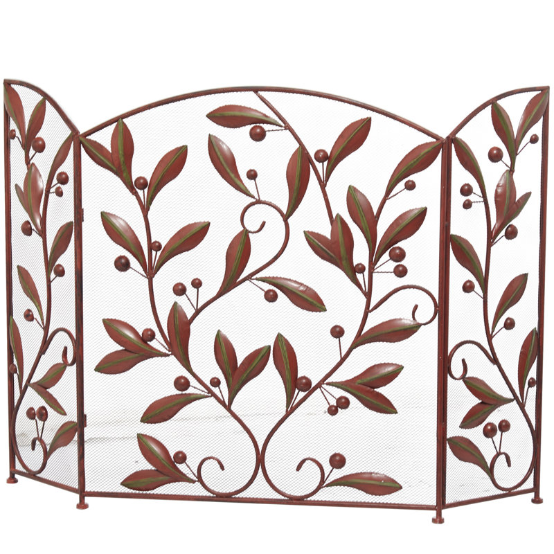 Brinlie 3 Panel Iron Fireplace Screen, Red