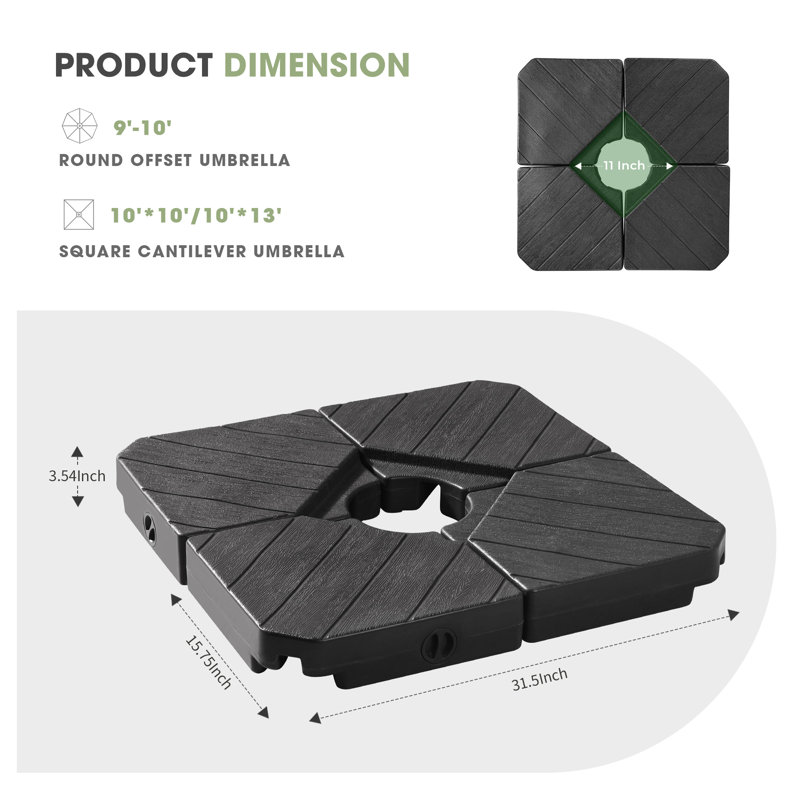 8.1kg Plastic Free Standing Umbrella Base, Black