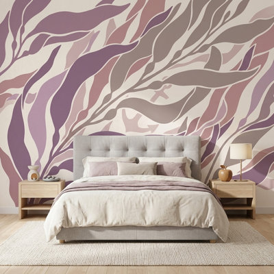 White Background Wallpaper Minimal Removable Botanical Wall Decor