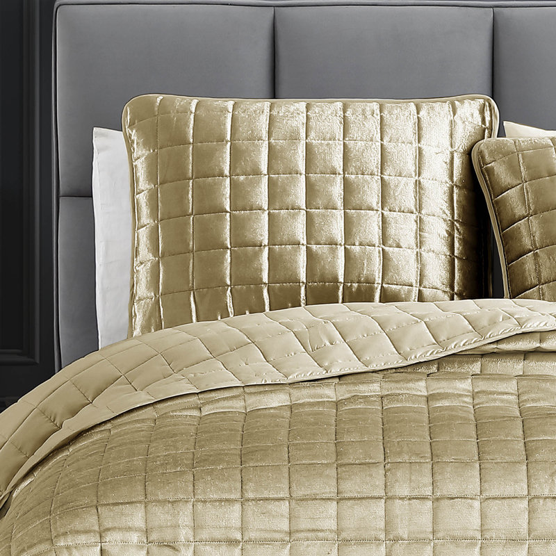 Lyndon Gold Shimmer Velvet King Coverlet Set - 3 Pieces