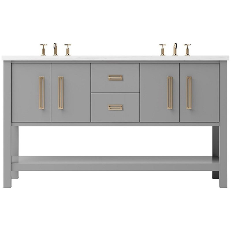 Meuble-lavabo double Kiawah, Gris platine, Or satiné, 72"