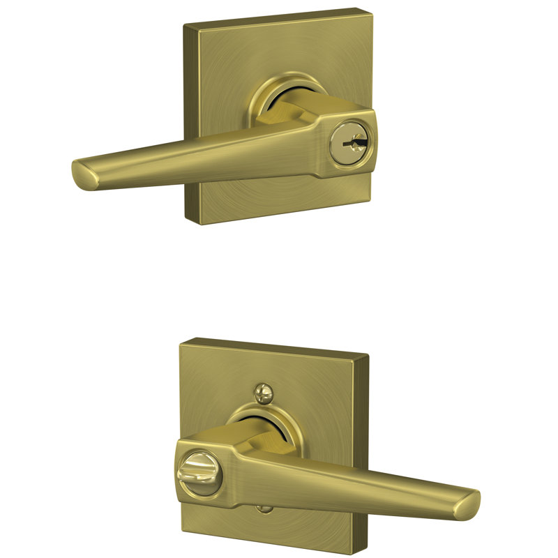 Eller Keyed Entry Lever with Collins Trim, Satin Brass, Keyed Alike, Yes