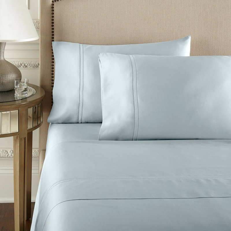 Yalda Egyptian Cotton Sateen Sheet Set , Spa, King Sheet Set + 2 Pillowcases
