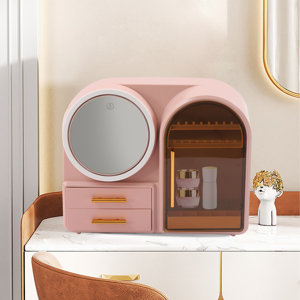 Everly Quinn Makeup Organizer With LED Light And Mirror | Wayfair