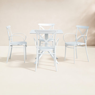 Cordelia 4-Person Plastic Patio Dining Set with Stackable Chairs