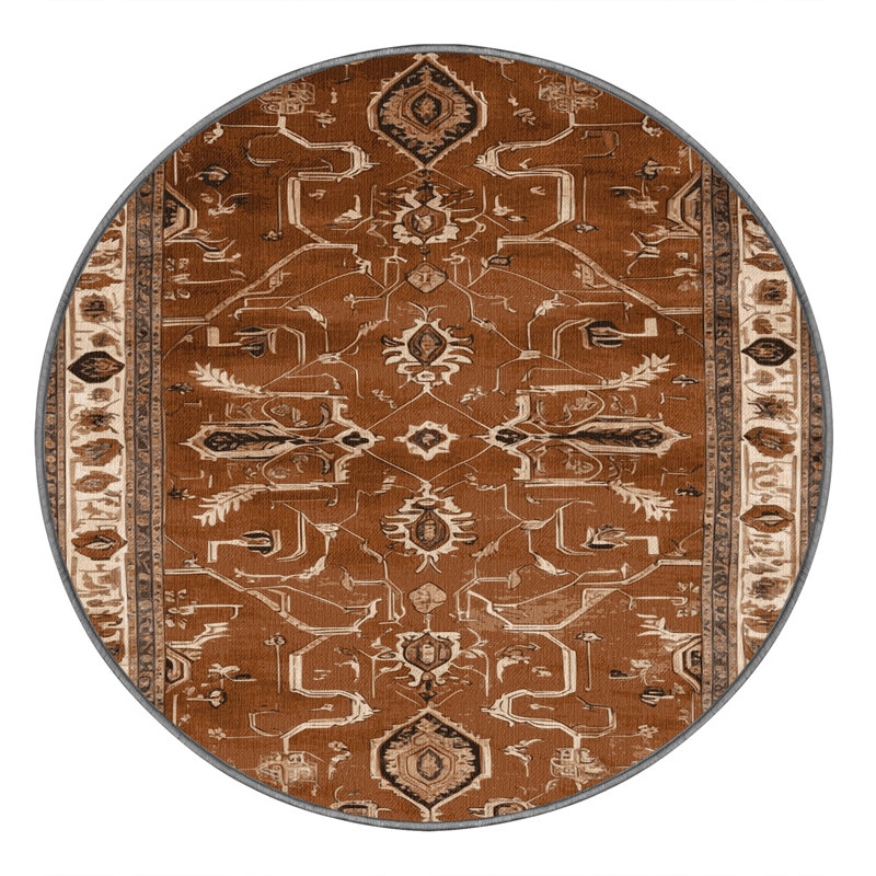 Tapis brun lavable à la machine, Rond 8 pi