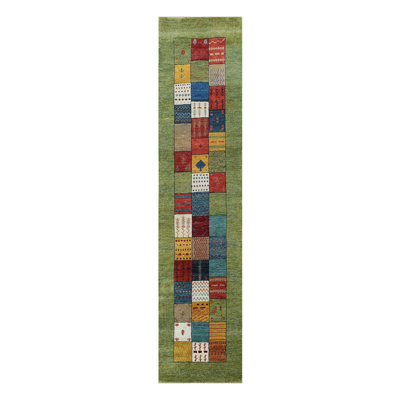 Wool Patchwork Area Rug in Green