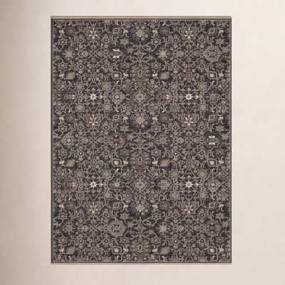 Kuester Borderless Traditonal Charcoal//Tan Wool Blend Area Rug