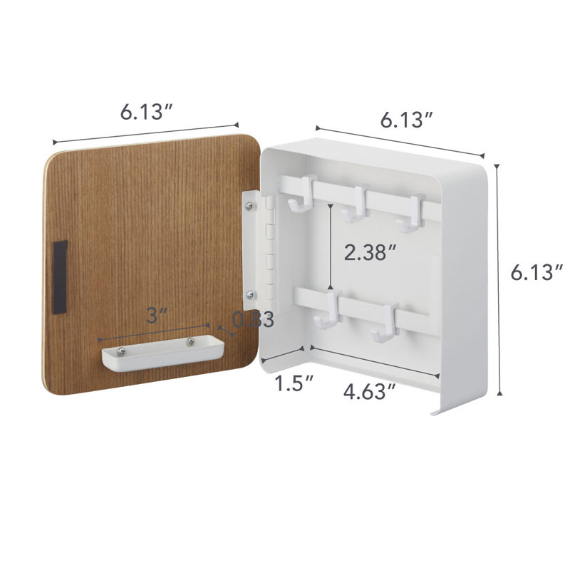 Yamazaki Home Square Magnetic Key Cabinet, Wood Accented Keychain Organizer, Steel + Wood, Magnetic, White