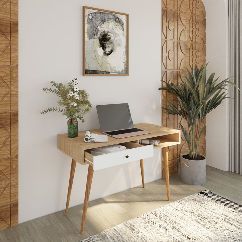 Bimossa Janus 114x56 cm Desk for Home Office and Study, Writing Table, Workstation with Drawers and Open Shelf, Office Laptop, Kids or Laptop Desktop Table