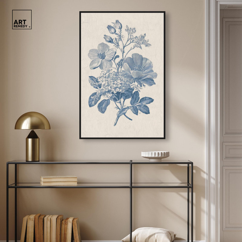 "Blue Engraving I", reproduction d'art sur toile par Art Remedy, cadre noir, 24 x 36, H 37 po x l 25 po, Cadre noir