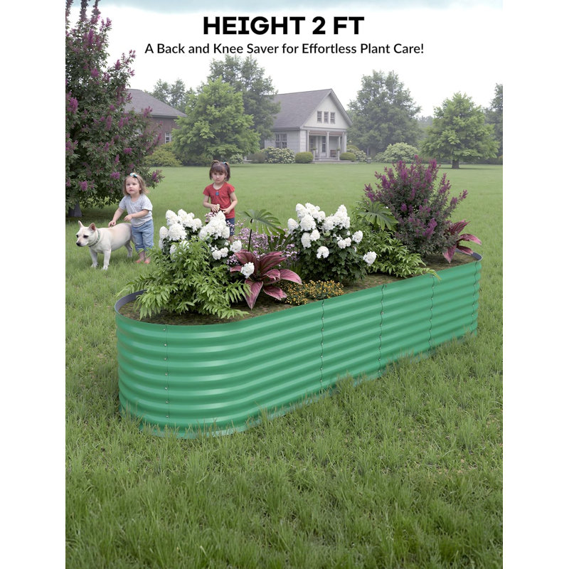 2 Pcs Raised Garden Beds Outdoor Galvanized Steel Planter Box for Vegetables Flowers - Green 8x2x2 FT, 8x2x2 FT, Green