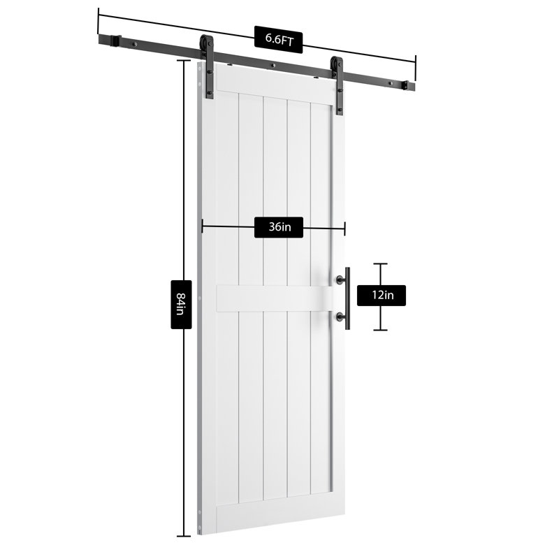 Porte de grange en bois manufacturé avec quincaillerie d'installation, 42 po x 84 po, Blanc