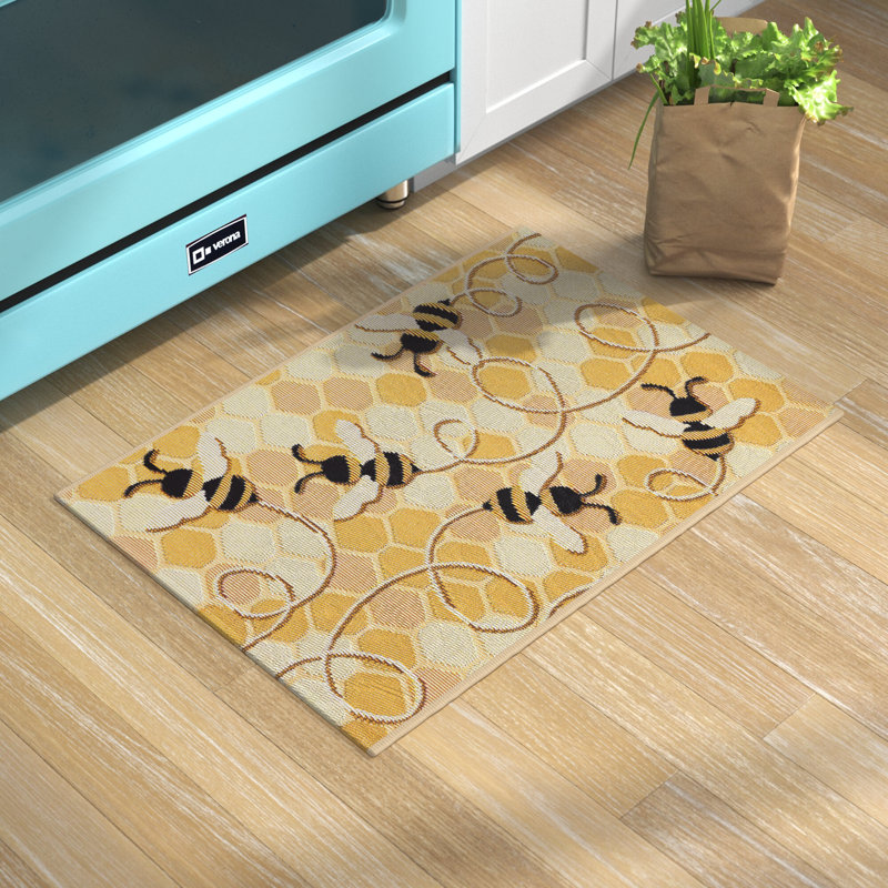 Gemmenne Synthetic Non-Skid Kitchen Mat, Green, Rectangle 2' x 2'10"