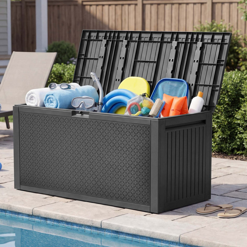 Boîte de rangement en résine verrouillable 90 gallons Balconera, Gris