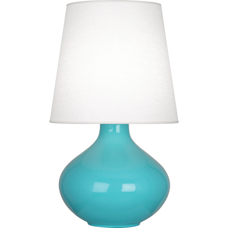 June Ceramic Table Lamp, Oyster Linen, Egg Blue