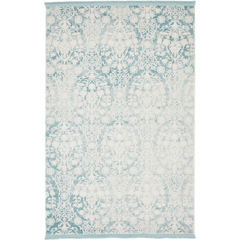 Tapis bleu clair / ivoire Teadora, Rectangle 4 pi x 6 pi