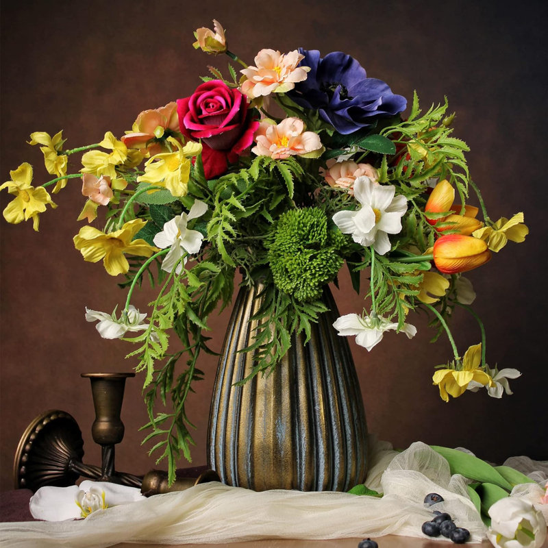 Artificial Faux Flowers in Vase, Silk Flower Arrangement Artificial Floral Table Centerpiece