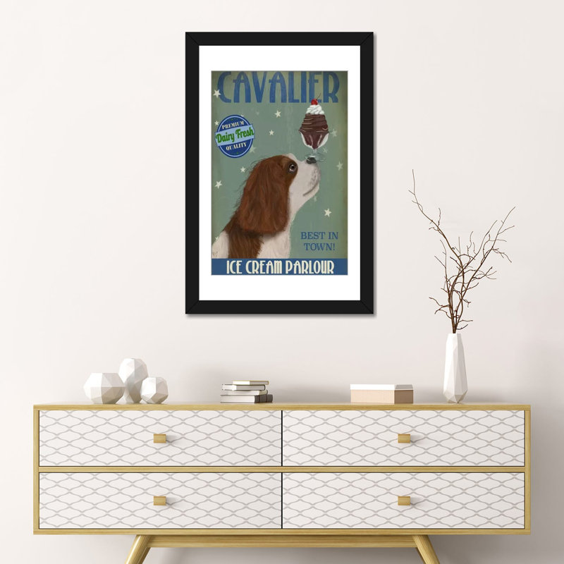 « cavalier king charles ice crème », reproduction d’impression sur toile tendue Fab Funky, H 32 po x l 24 po x P 1 po, Blanc