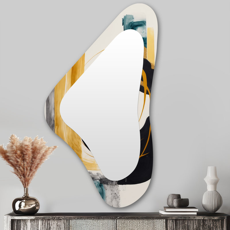 Moderne vert Art déco III - Abstrait transitionnel en métal Art - Miroir mural moderne asymétrique