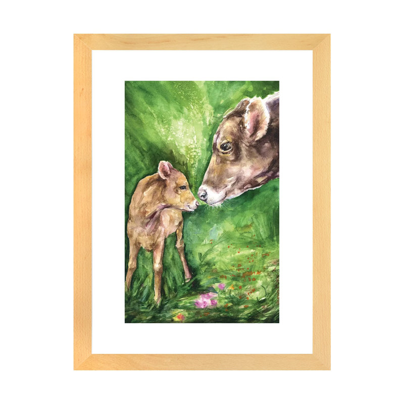 Vache et bébé, décoration murale pour enfants, H 24 po x l 16 po x P 1 po, Papier encadré naturel