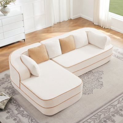 Canapé de 106 po en tissu non assemblé de 32 po d'épaisseur à haute densité sans assemblage, couleur contrastée, canapé moelleux et confortable avec méridienne en L, pour le salon, blanc