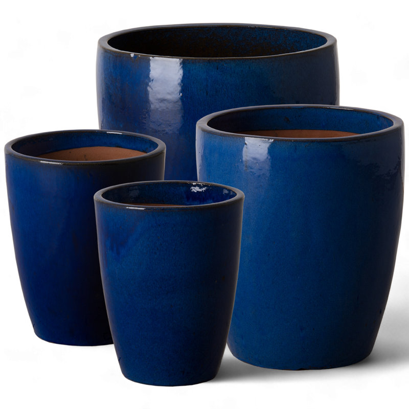 Pot à fleurs en céramique Polygala, H 12 po x l 9,5 po x p 9,5 po, Bleu