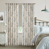 Linen Blend Curtains, Floral,  Back Tab / Rod Pocket, 2 Panels Set