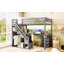 Lit mezzanine simple avec deux commodes, bureau et bande lumineuse-417056095-417056094