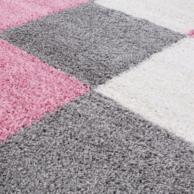 Myshaggy Collection Rugs Geometric Design in Pink, Rectangle 140 x 200cm