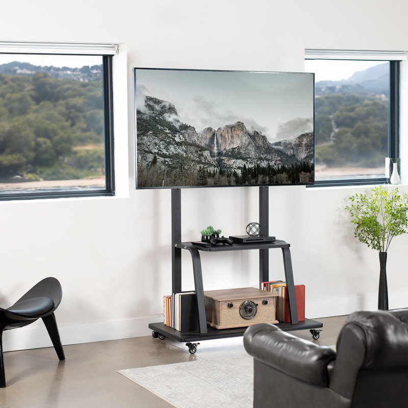 Black Heavy Duty Mobile TV Cart with Metal AV Shelf for 42" to 100" Screens